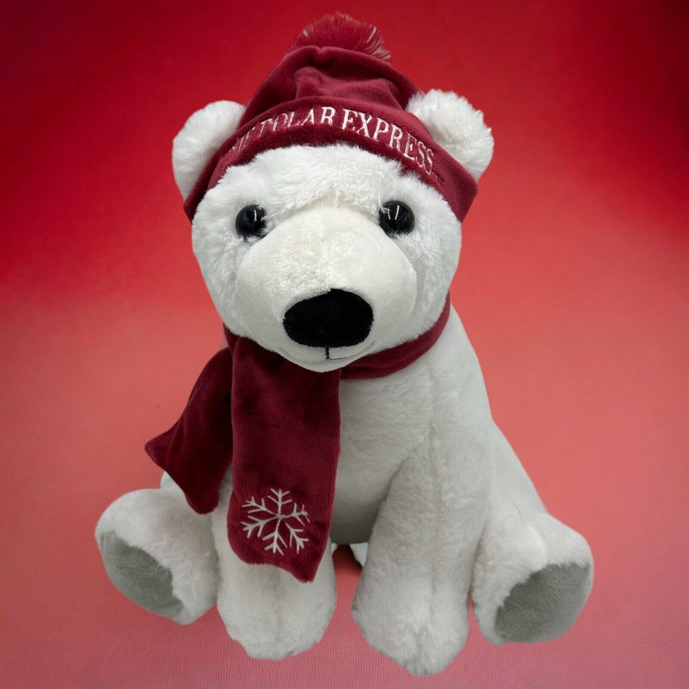 The‎ Polar Express Plush Bear Stuffed Animal VHTF Red Snowflake Scarf & Hat 13"